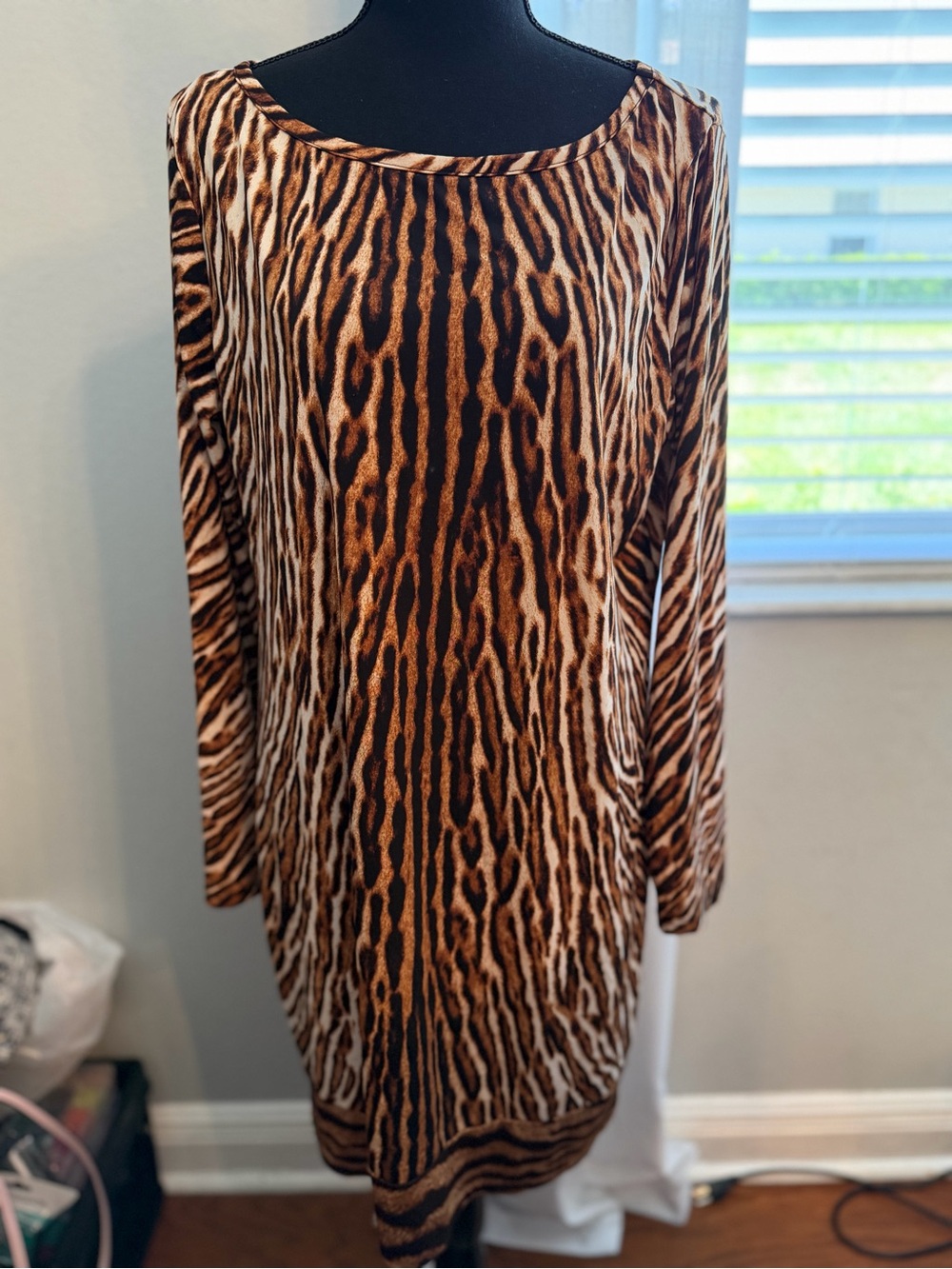 Women’s Animal Print Long Sleeve Dress - Brown